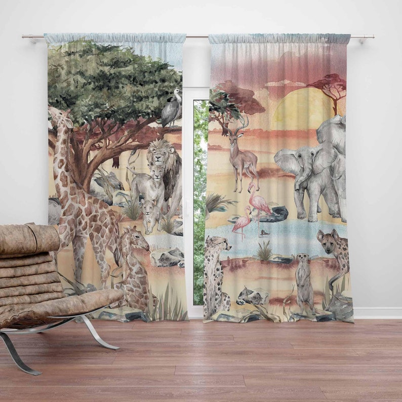 Baby Nursery Curtains - Rideau animaux Safari pour chambre d'enfants,