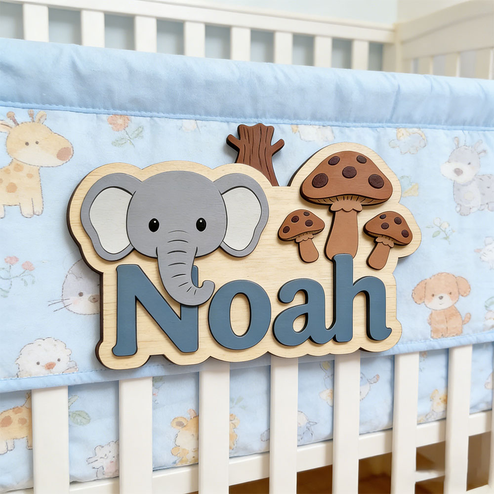 Baby Nursery Elephant Theme - Plaque de porte personnalisable en bois