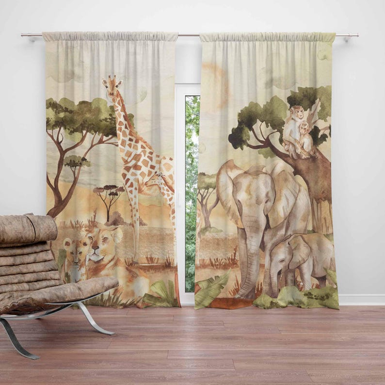 Baby Nursery Curtains - Rideaux maman et bébé animaux Safari