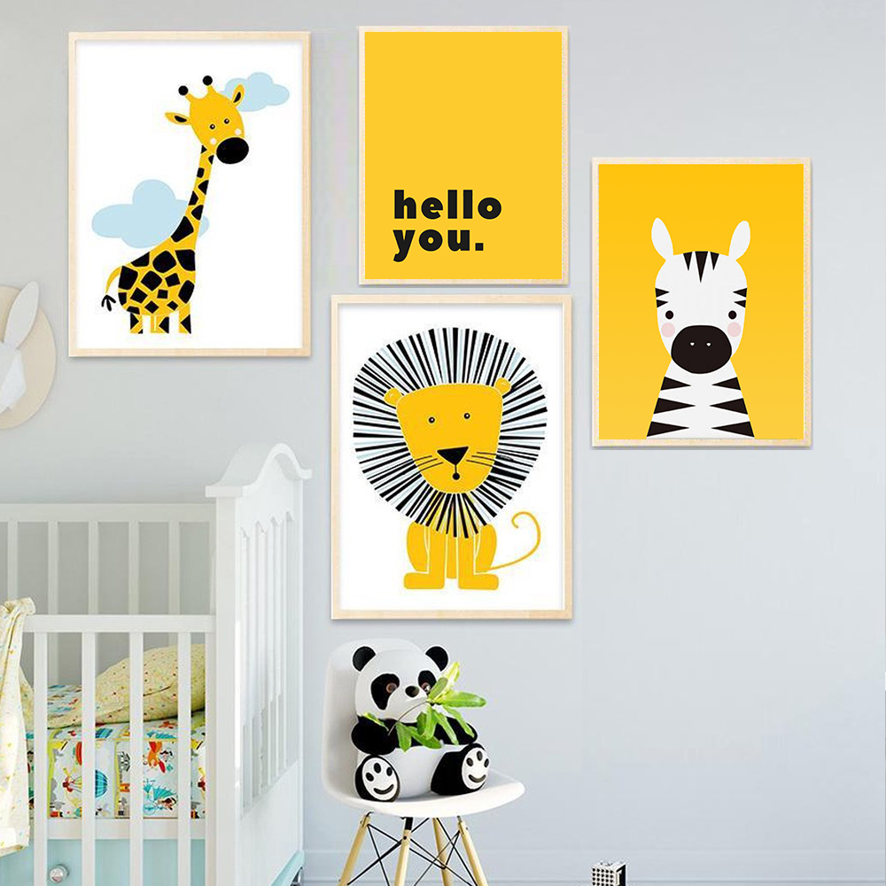 Baby Nursery Yellow Walls - Affiches d'animaux de dessin animé, Lion