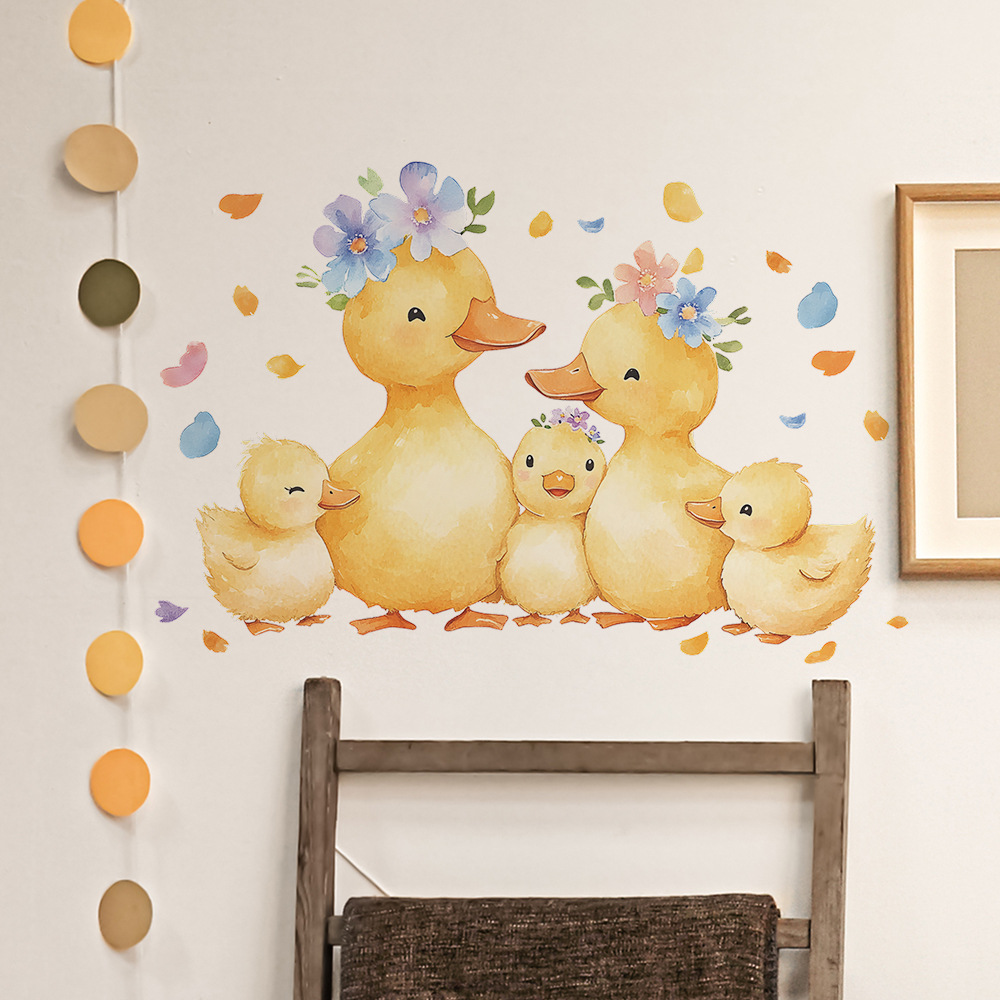 Baby Nursery Yellow Walls - Autocollant mural de famille de canard