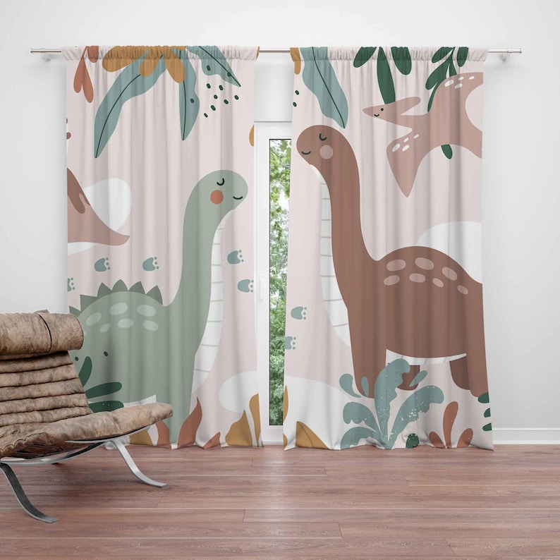 Baby Nursery Curtains - Rideaux de chambre d'enfant dinosaure, noirs,