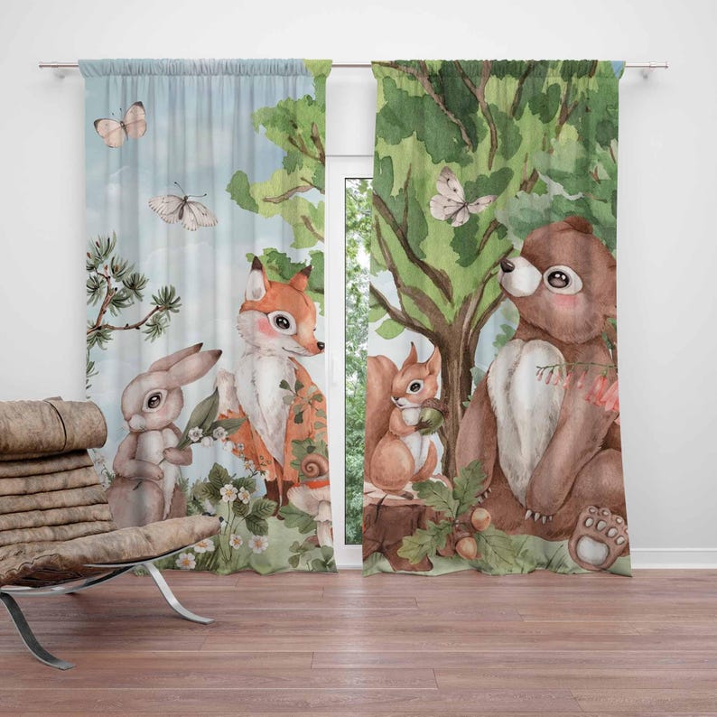 Baby Nursery Curtains - Rideaux animaux de la forêt, pour