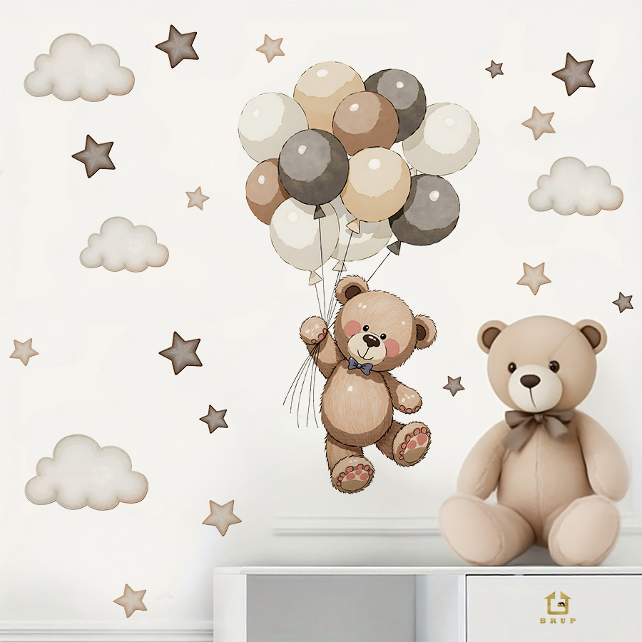 Baby Nursery Vinyl Wall Stickers - Dessin animé ours en peluche ballons