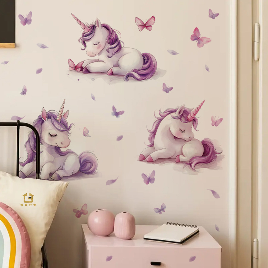 Baby Nursery Vinyl Wall Stickers - Autocollant mural licorne fantaisie de dessin