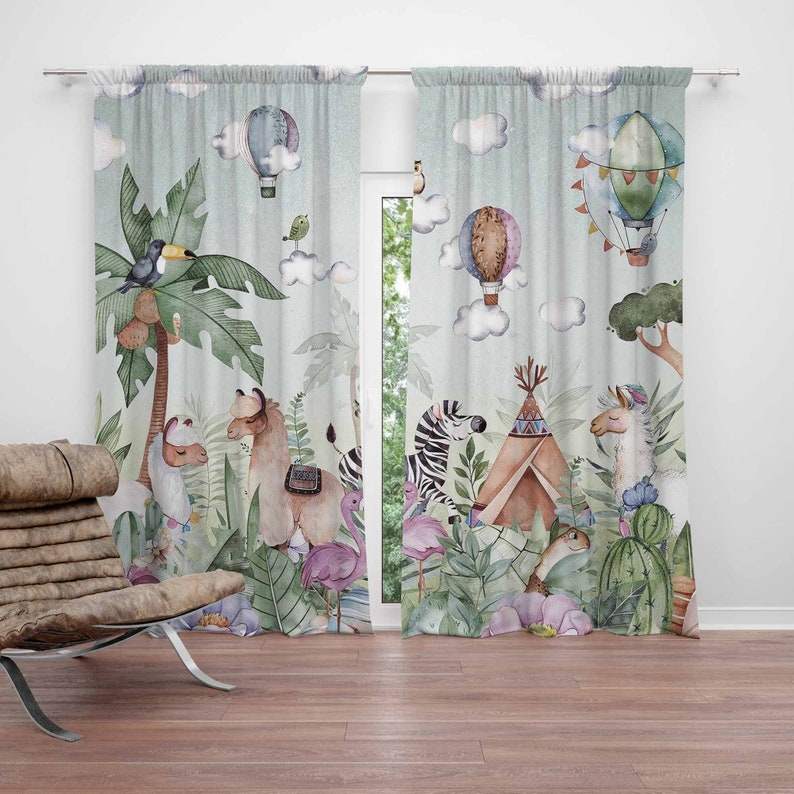 Baby Nursery Curtains - Rideau de fête d'animaux Safari, pour
