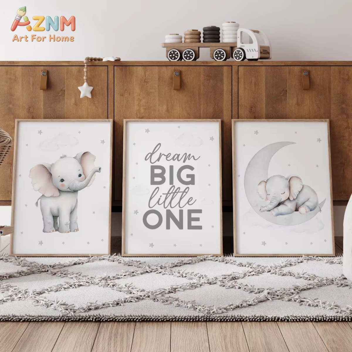 Baby Nursery Elephant Theme - AZNM Ensemble d'impressions sur toile HD