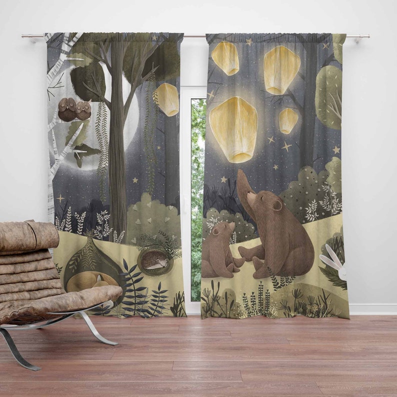 Baby Nursery Curtains - Rideaux de pépinière en bois, ours