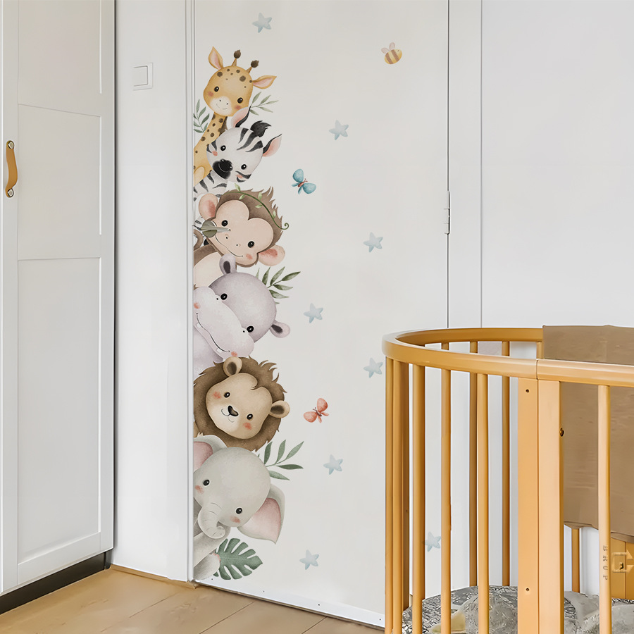 Baby Nursery Jungle - Autocollants de porte aquarelle, animaux de