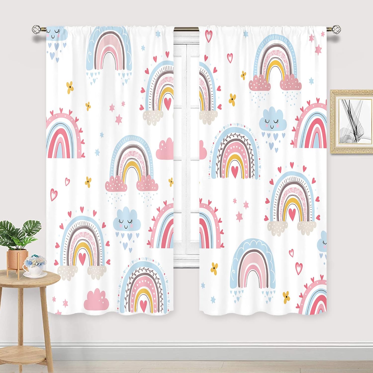 Baby Nursery Curtains - Bébé filles rose Boho arc-en-ciel rideaux